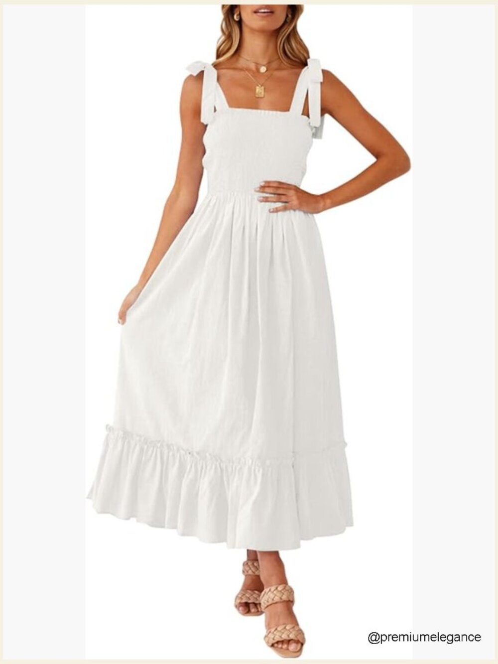 Square Neck Spaghetti Strap Boho A-Line Maxi Dress